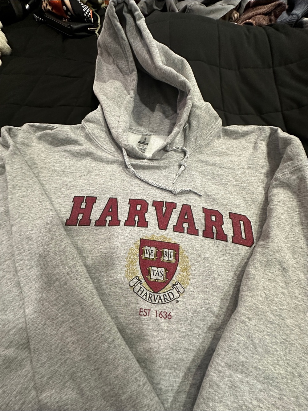 Harvard Gray Hooded Sweatshirt with Crimson Logo (NWT) - Picture 5 of 11